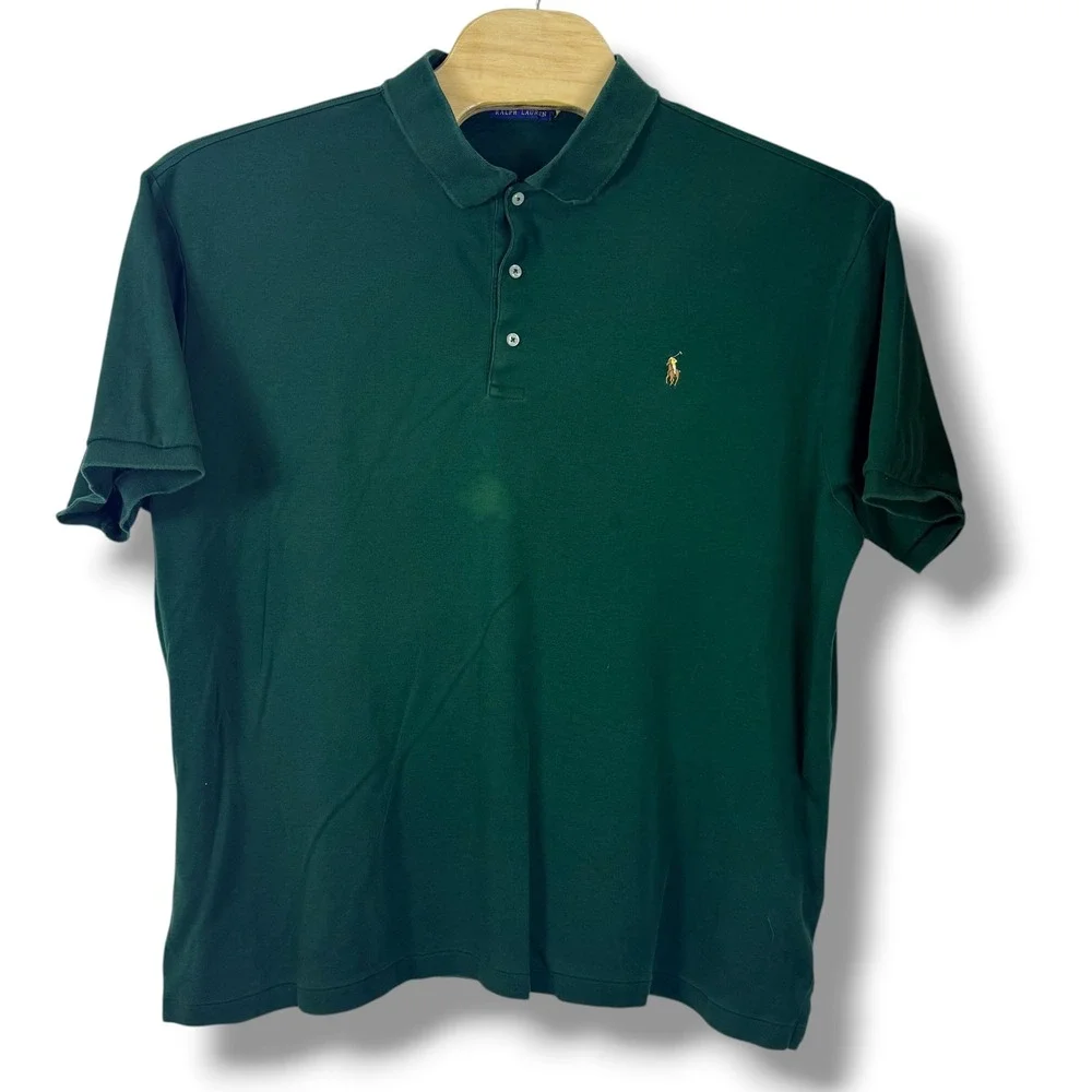 Polo Ralph Lauren Polo Shirt Men 2XB Green‎ Embroidered Flesh Pony Preppy Golf